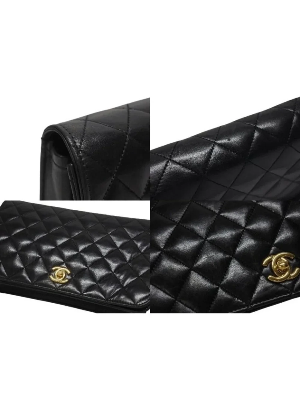 Chanel Turnlock Chain Shoulder Bag CC Logo Lambskin Black Gold
